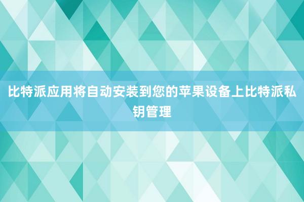 比特派应用将自动安装到您的苹果设备上比特派私钥管理