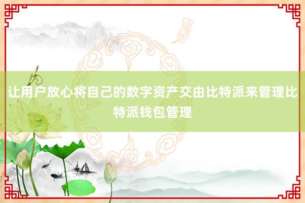 让用户放心将自己的数字资产交由比特派来管理比特派钱包管理